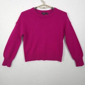 Theory Cashmere Sweater Womens Large Magenta Pink Drop Shoulder Crew Neck